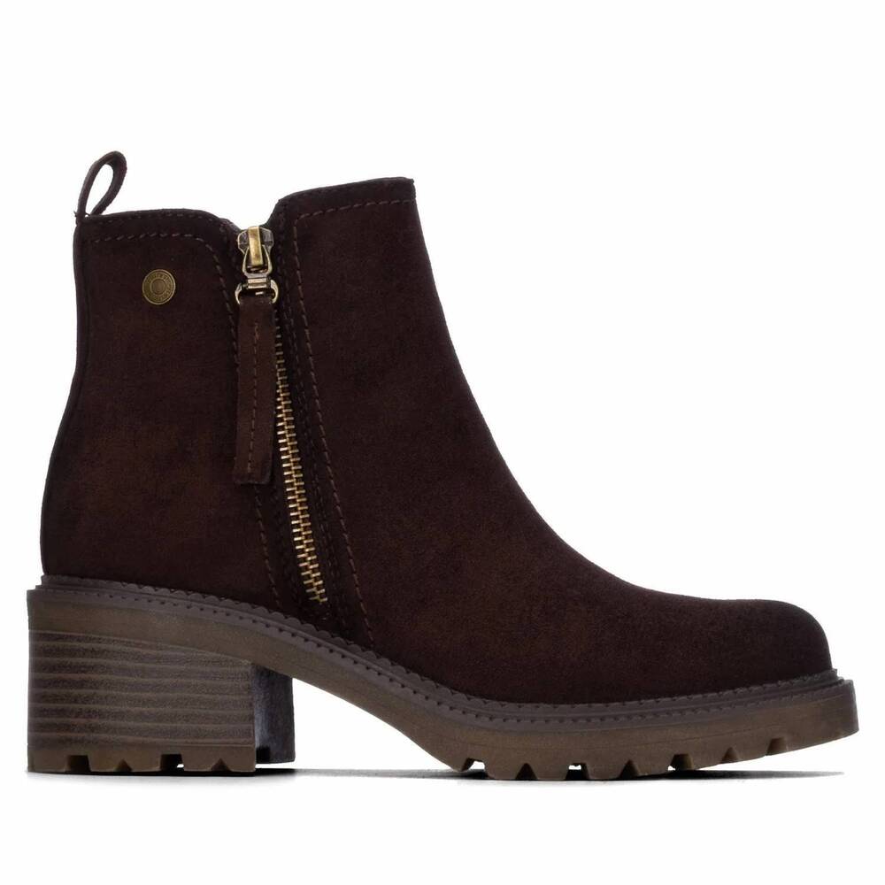 NEW REFRESH women's casual suede ankle booties in brown